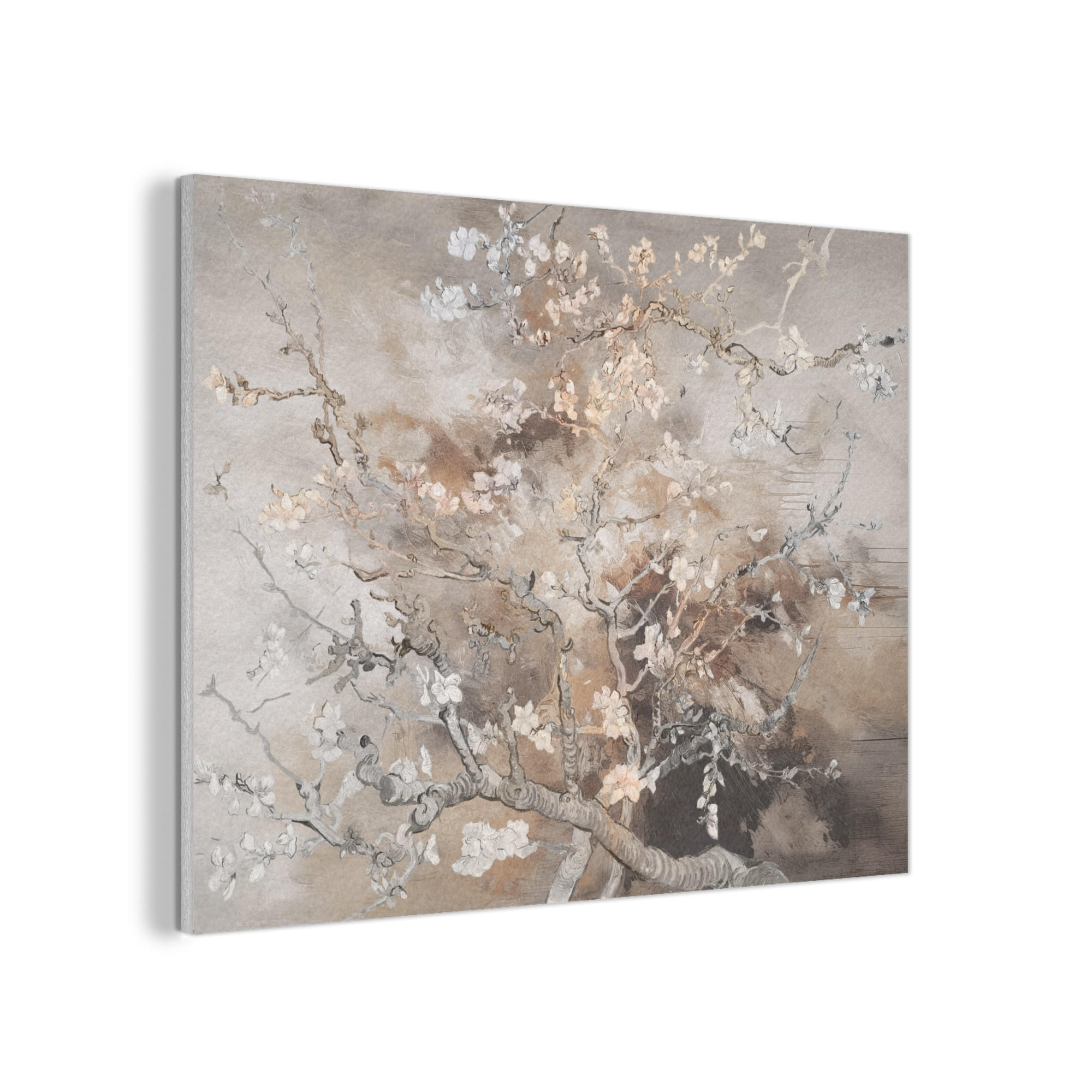 AKUSTIKPANEEL Mandelblüte - Kunst - Van Gogh - Beige - Abstrakt 80x60 cm - Braun, Textil (80/0.9cm) - MuchoWow