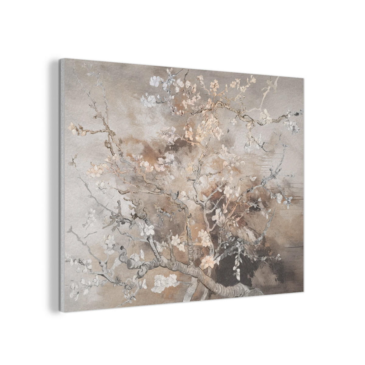 AKUSTIKPANEEL Mandelblüte - Kunst - Van Gogh - Beige - Abstrakt 80x60 cm - Braun, Textil (80/0.9cm) - MuchoWow