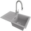 GRANITSPÜLE Kopenhagen Easy, 2-er set Grau 70/44 cm 1 Becken + Küchenarmatur 40/20 cm + Ablauf-Set ab 45er Unterschrank - Chromfarben/Grau, Kunststoff (70/20/44cm) - Primagran