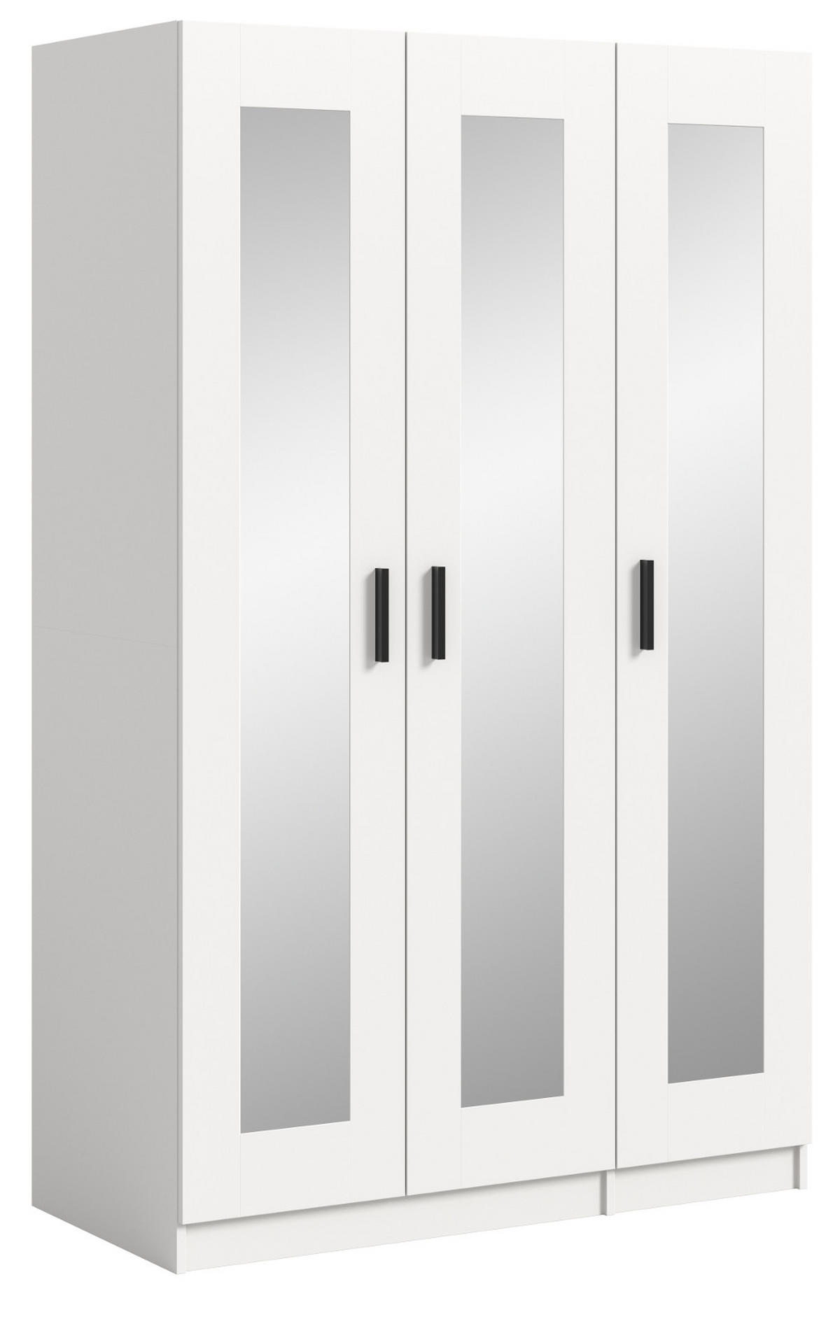KLEIDERSCHRANK in weiß 120 x 194 cm skandinavisch, Drehtürenschrank 3-türig mit Spiegel - Schwarz/Weiß, Glas/Holzwerkstoff (120/194/56cm) - Inn.Furn