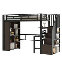 HOCHBETT aus Metall und MDF 90x200 cm Schwarz mit Schreibtisch, LED-Lichtleiste und Stauraumtreppe - Schwarz, Metall (90/200cm) - Modfu