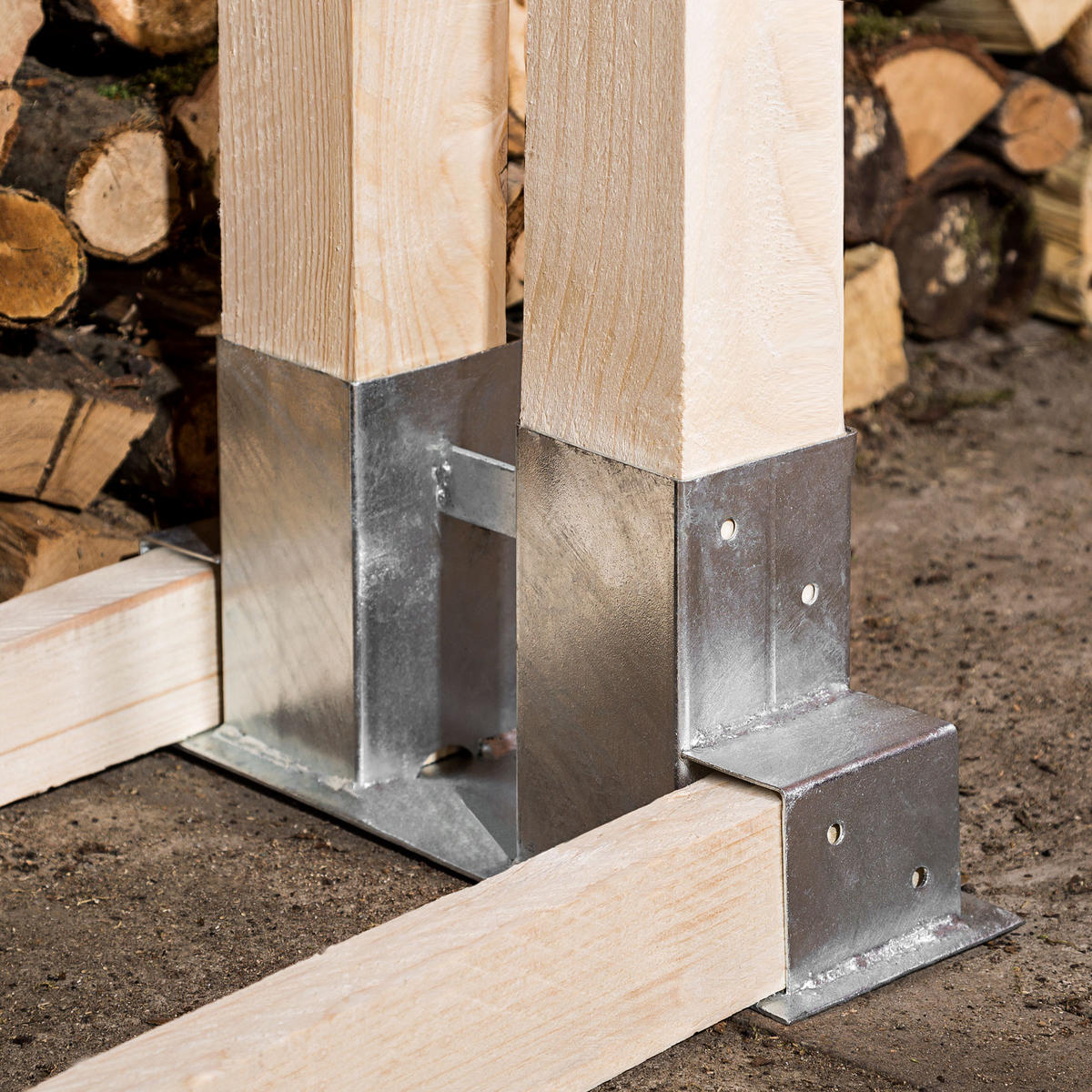 HOLZSTAPELHILFE 2er Set, für Innen und Außen,silber - Silberfarben, Metall (10/15/34cm) - tectake