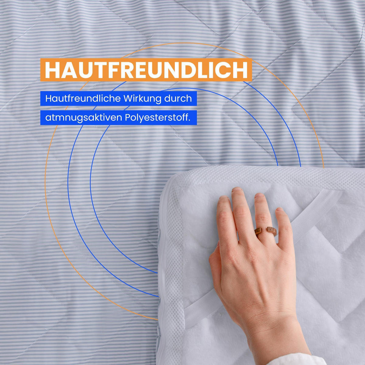 MATRATZENAUFLAGE mit Wendeseite blau/weiß gestreift 140x200x5cm - Weiß, Textil (140/200cm) - Bestlivings