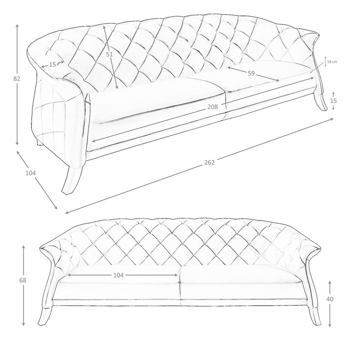 CHESTERFIELD-SOFA Chester sofa 3 sitzer grau leder 262/104/82 cm - Grau/Honig, Leder (262/82/104cm) - ANGEL CERDA