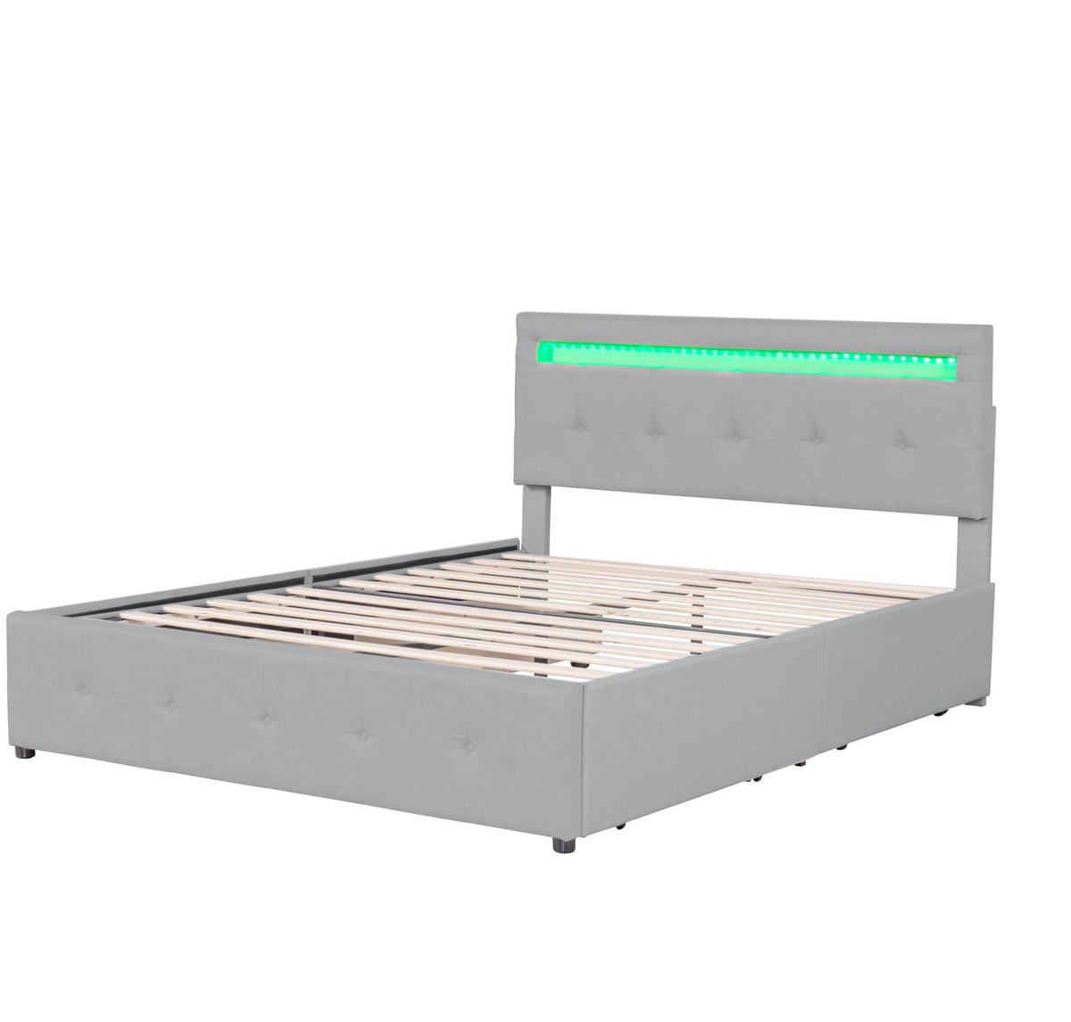 POLSTERBETT 140/200 cm grau mit LED-Beleuchtung, Lattenrost & 4 Schubladen - Grau, Textil (140/200cm) - OKWISH