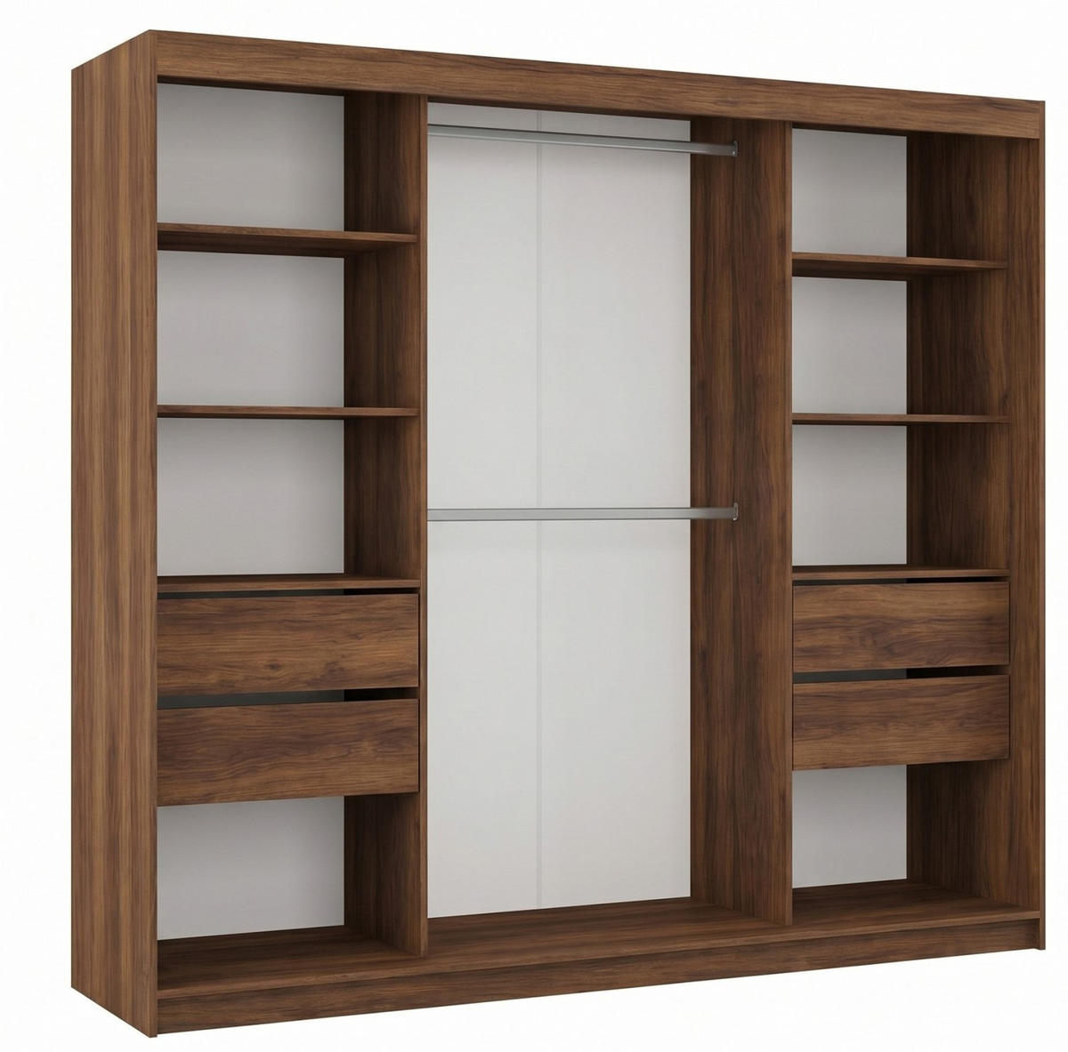 SCHWEBETÜRENSCHRANK Nela II mit Schubladen und Spiegel 240/216/61 Walnuss+Schwarz - Walnussfarben, Holzwerkstoff (240/216/61cm) - Beautysofa