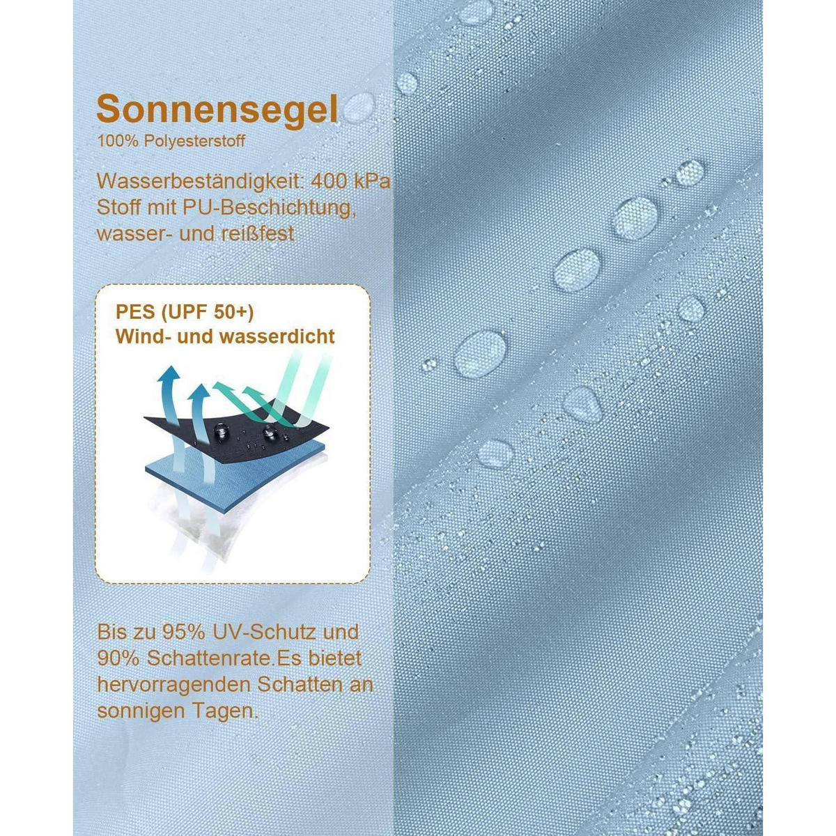 SONNENSEGEL 200 x 300 cm Wasserdicht Blau - Hellblau, Textil (20/35cm)