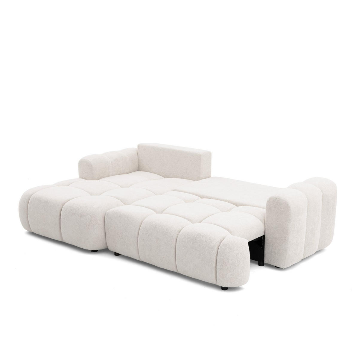 ECKSOFA CALM L Links mit Schlaffunktion 140x215 Webstoff weiß - Schwarz/Weiß, Holz/Kunststoff (261/151cm) - Muffo