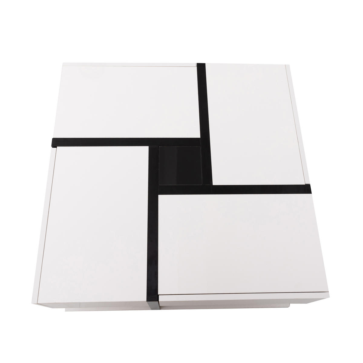 COUCHTISCH Hochglanz Weiß & Schwarz Quadratisch mit 4 Schubladen & Stauraum - Weiß, Holzwerkstoff (78/78/36cm) - Urban Meuble