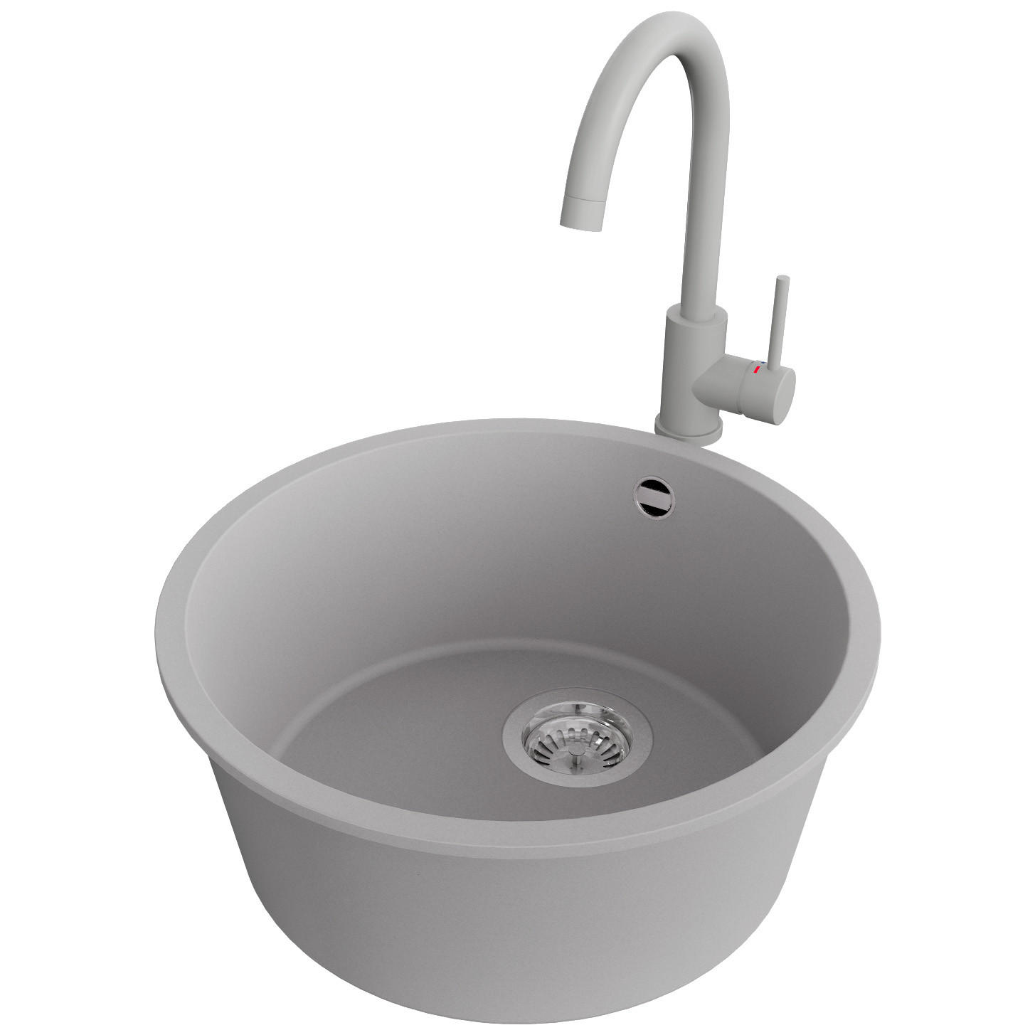 GRANITSPÜLE Valletta Slim, 2-er set Grau 46/46 cm 1 Becken + Küchenarmatur 32/20 cm + Ablauf-Set ab 50er Unterschrank - Chromfarben/Grau, Kunststoff (46/20/46cm) - Primagran