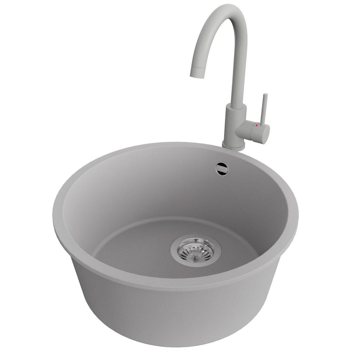 GRANITSPÜLE Valletta Slim, 2-er set Grau 46/46 cm 1 Becken + Küchenarmatur 32/20 cm + Ablauf-Set ab 50er Unterschrank - Chromfarben/Grau, Kunststoff (46/20/46cm) - Primagran