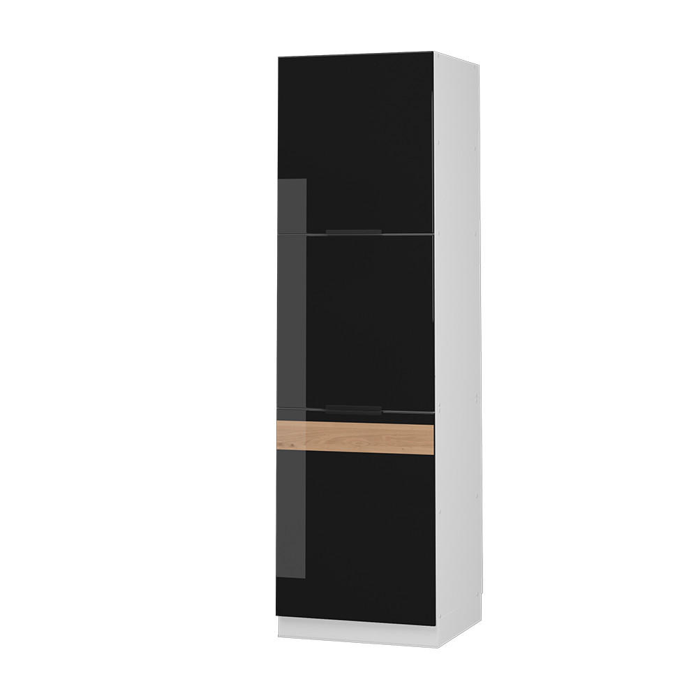 HERDUMBAUSCHRANK Fame-Line Schwarz Eiche hochglanz 60 cm - Schwarz Hochglanz/Schwarz, Holzwerkstoff (60/206.8/58cm) - Vicco