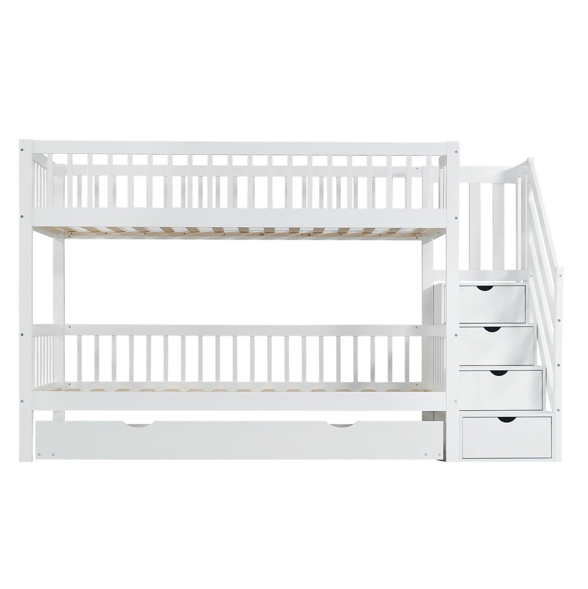 ETAGENBETT 90/200 cm aus Kiefer und MDF mit Rollbett, Leiterschrank und Rundum-Fallschutz, Weiß - Weiß, Holz (90/200cm) - Redom