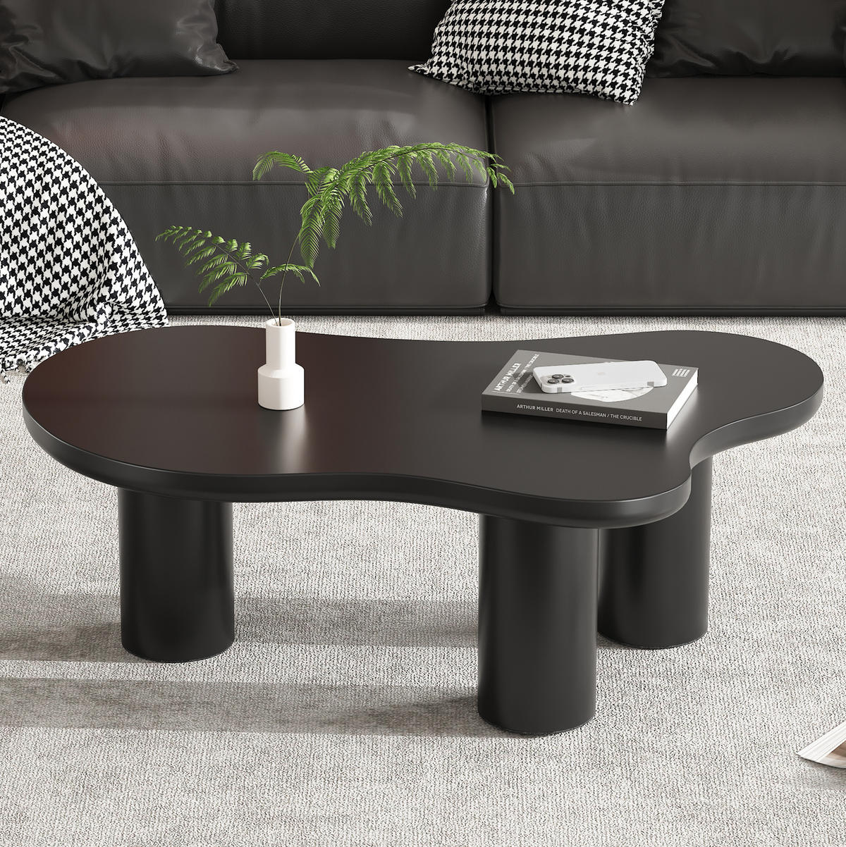 COUCHTISCH 107/66/40,5 cm in Schwarz mit MDF-Tischplatte in Wolkenform - Schwarz, Holzwerkstoff (107/66/40.5cm) - Flora Grace