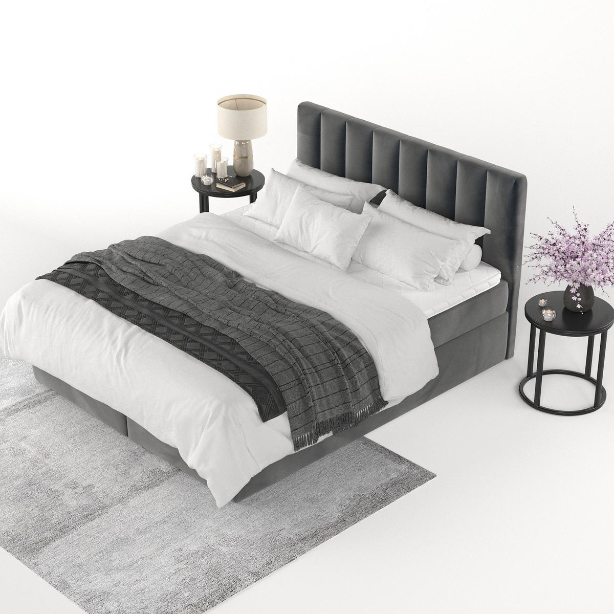 BOXBETT Lusso 180/200 cm Anthrazit im Paros Stoff - Anthrazit/Schwarz, Holz/Holzwerkstoff (180/200cm) - AltaBeds