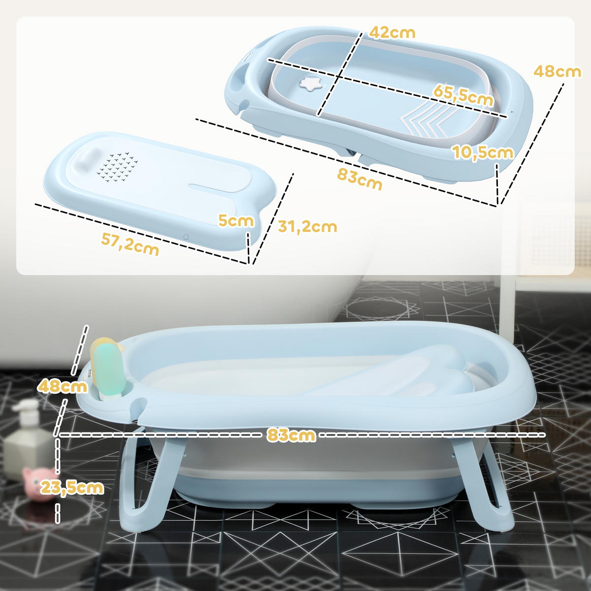 BABYWANNE, Kunststoff, TPE, Hellblau - Hellblau, Kunststoff (48/83cm) - AIYAPLAY
