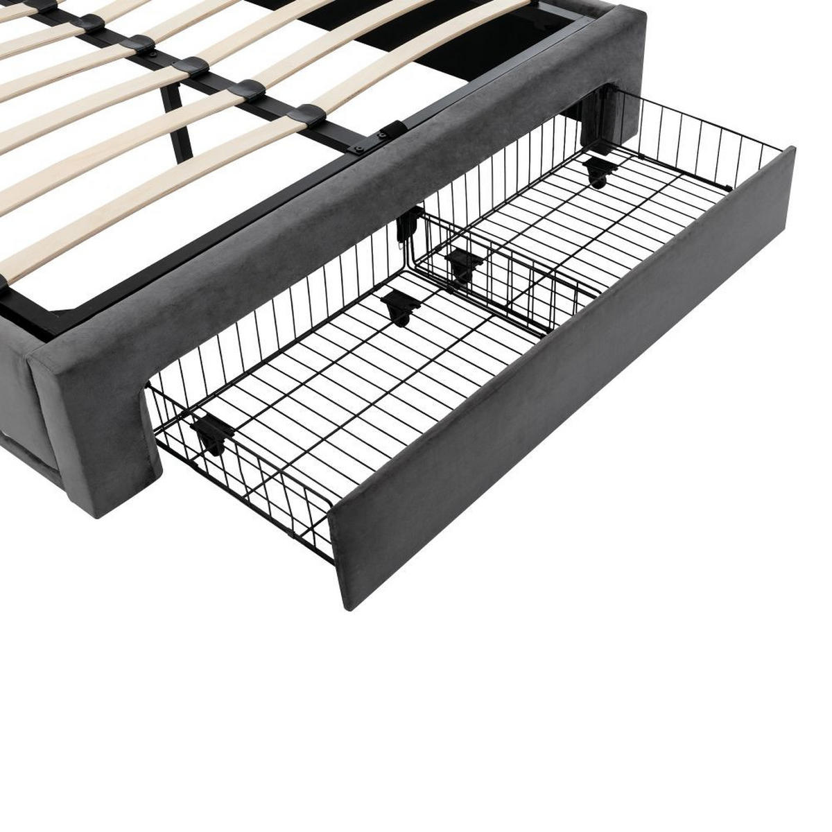 POLSTERBETT 160/200 cm in Dunkelgrau mit LED-Lichtleisten - Grau, Holz/Textil (160/200cm) - KOMHTOM