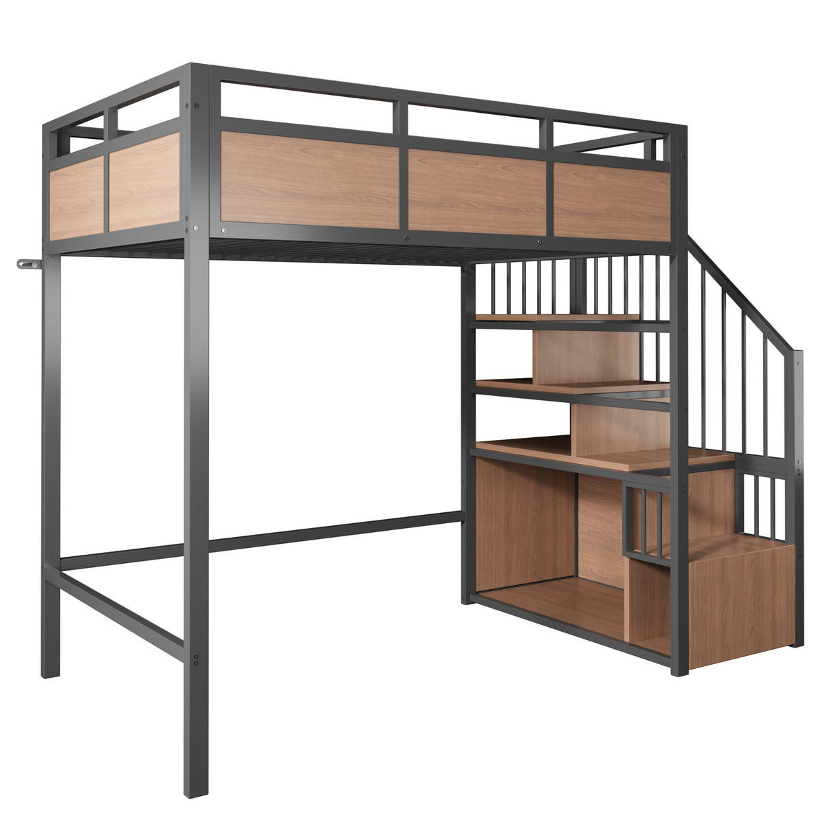 HOCHBETT 90/200 cm in Schwarz mit Stauraumleiter und LED - Schwarz, Holzwerkstoff/Metall (90/200cm) - STILVORA