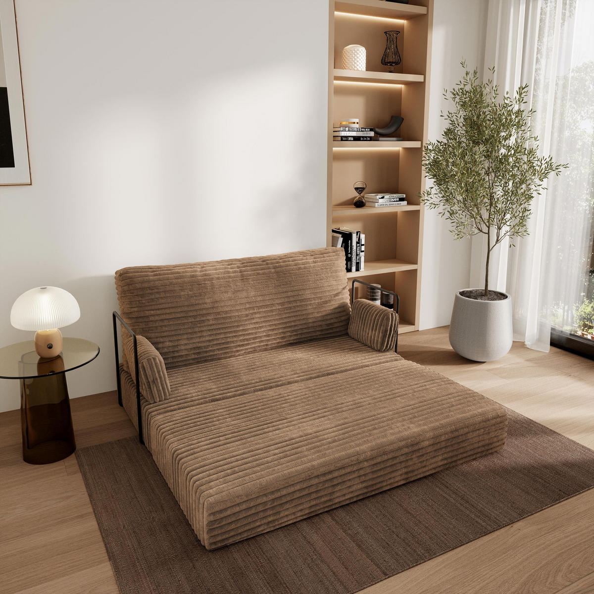 POHOVKA z pěny LADIA s kovovým rámem Manšestrová látka Béžová - béžová, textil (140/86/60cm) - MASSENO
