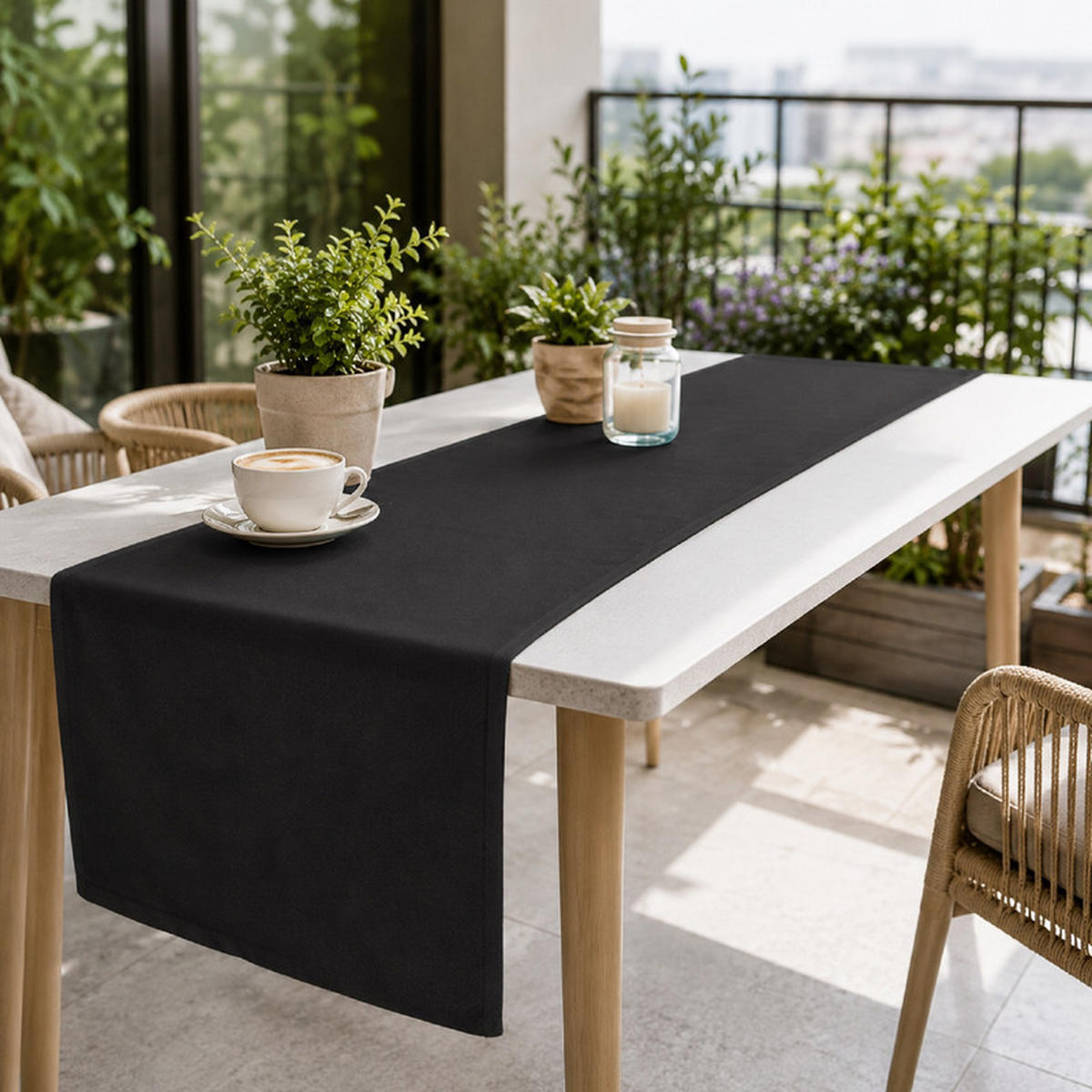 TISCHLÄUFER Dunkelgrau 40×160cm Leinenoptik, wasserabweisend & waschbar - Dunkelblau, Textil (40/160cm) - SHOPENTRA