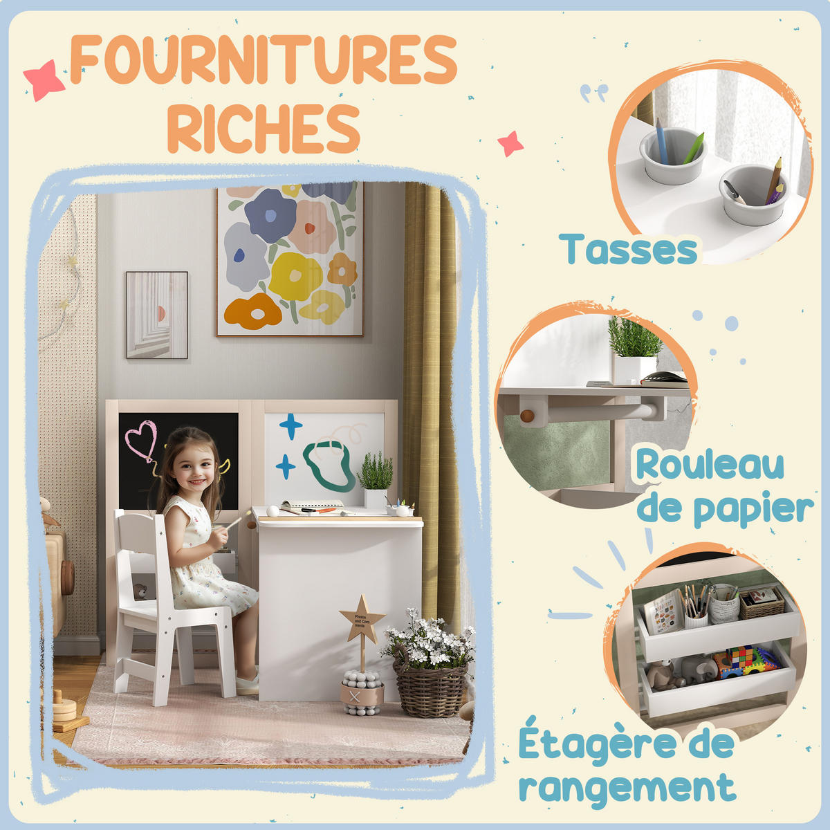 KINDERSITZGRUPPE DE-17521 3-in-1 mit Staffelei Weiß - Weiß, Holzwerkstoff (111.5/102.4/81.5cm) - ComfortXL