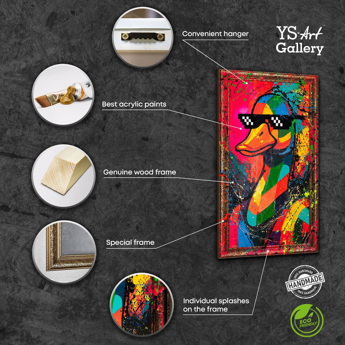 GEMÄLDE Entchen-Vibe Schattenfugenrahmen Gold 160x80 cm - Goldfarben, Holz (160/80cm) - YS-art gallery