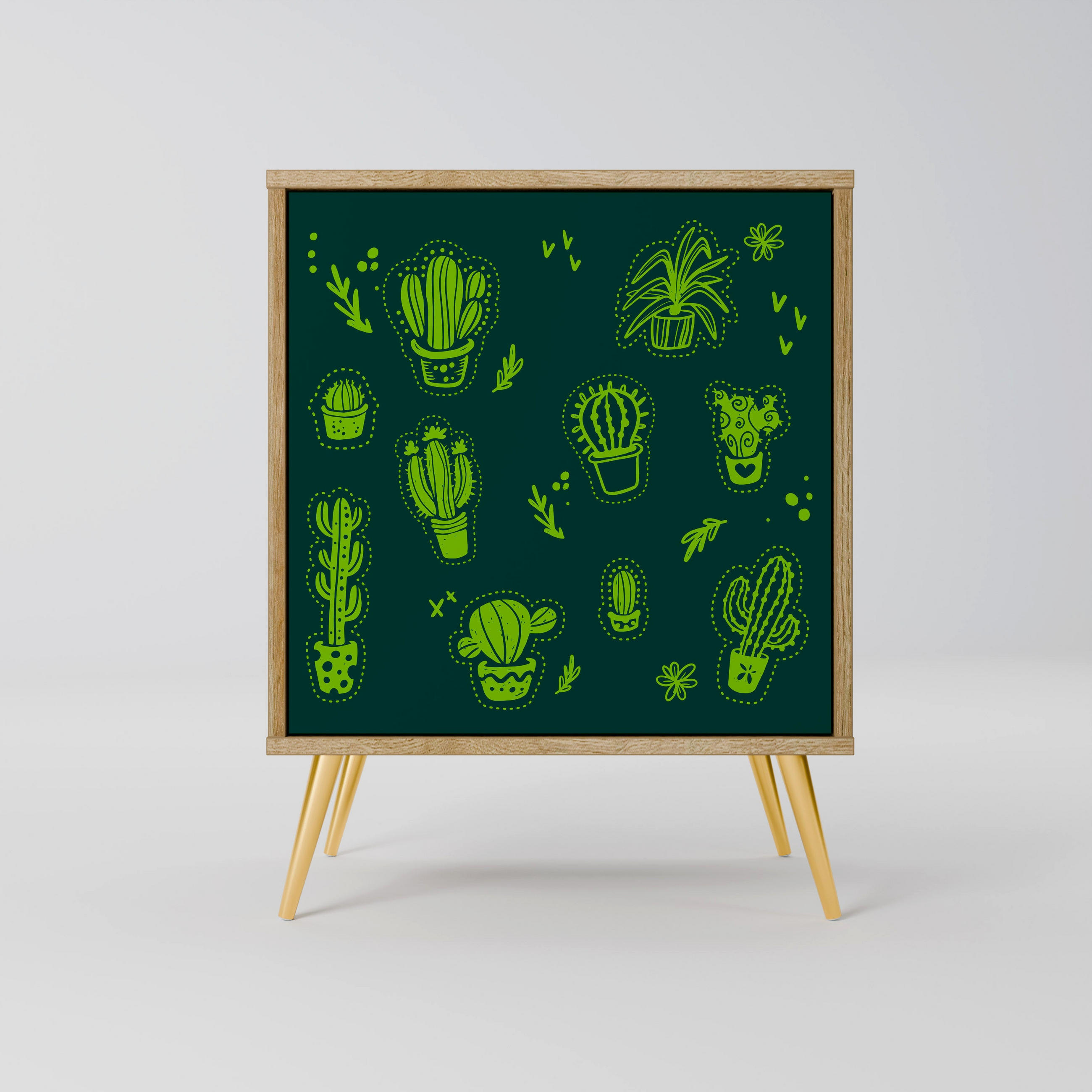 SIDEBOARD DESERT GREEN, Eichefarben, 57,5x42x75,5 cm, Goldfarbene Metallfüße - Eichefarben/Goldfarben, Holzwerkstoff/Metall (57.5/75.5/42cm) - SpaceRebels