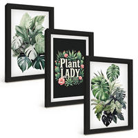 BILDER SET 3er Set - 20x30 cm Schwarzer Rahmen - Tropische Pflanzen, Pflanzenliebhaberin - Schwarz, Kunststoff (20/30cm) - TULUP