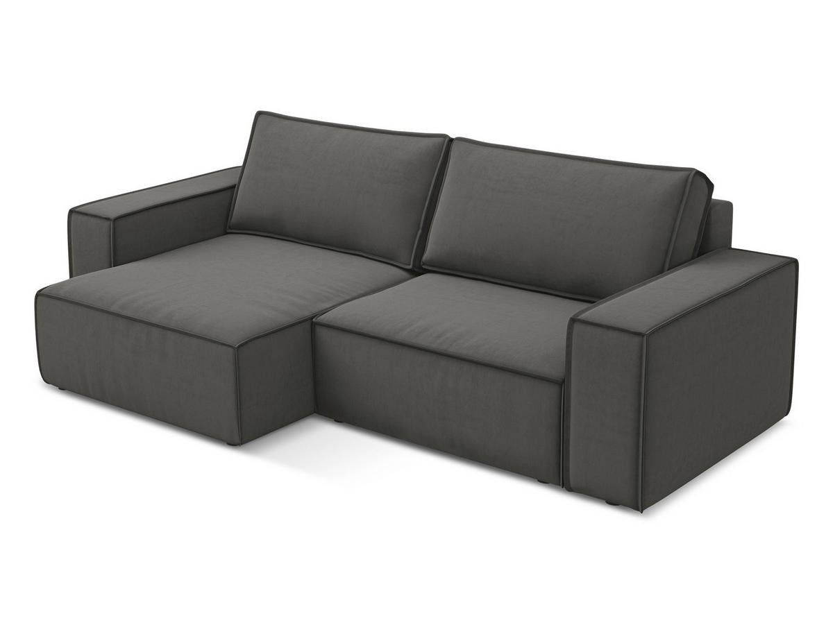 ECKSOFA mit Schlaffunktion Samt Stoff Grau - Dunkelgrau/Schwarz, Kunststoff/Textil (148/257cm) - Makamii