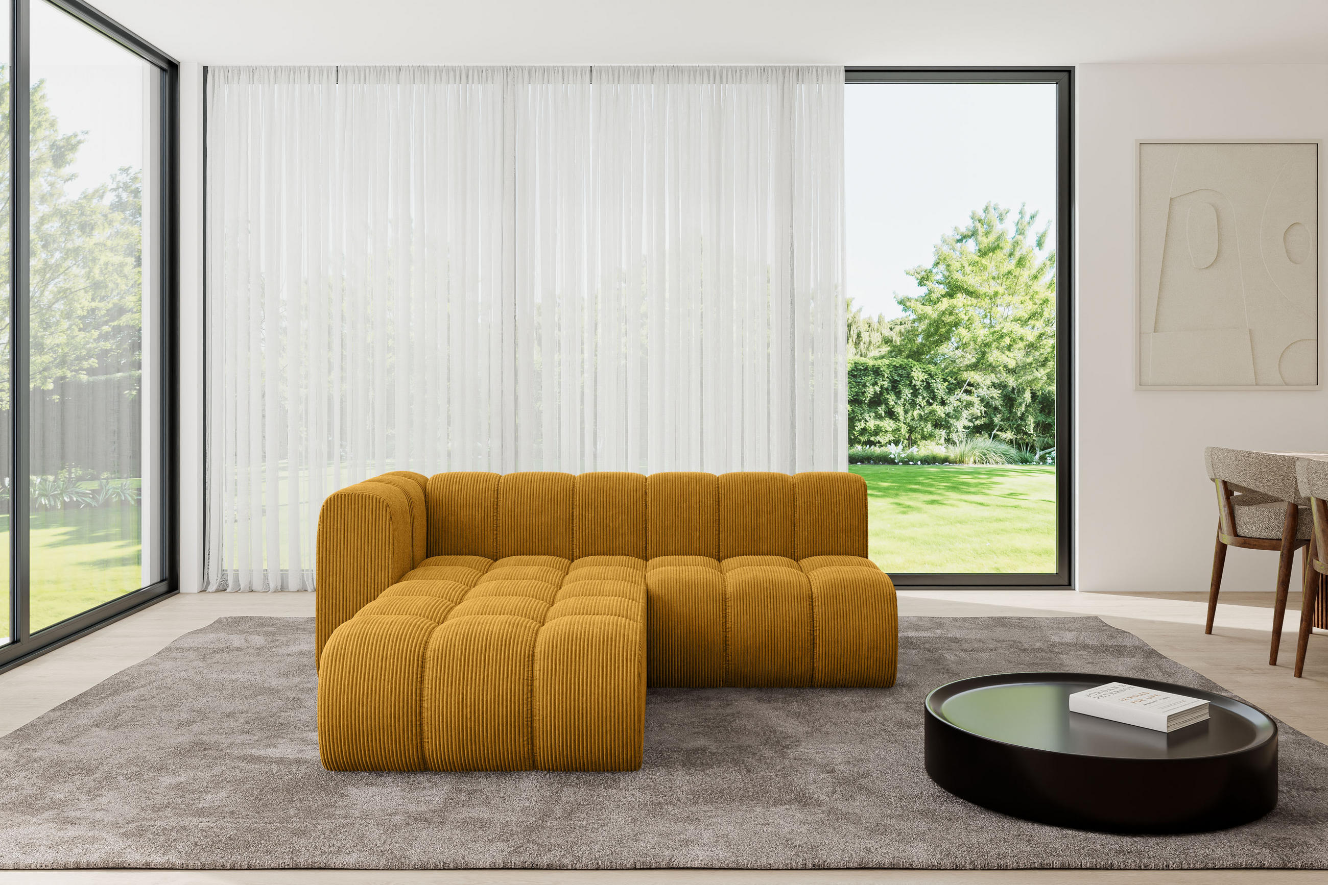 ECKSOFA modulares Sofa Darnel-L1 - 205x177x70 cm Senfgelb - Currygelb, Holzwerkstoff/Textil (205/177cm) - ALTDECOR