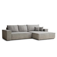 ECKSOFA Maze Beige grau Chenille-Stoff - Rechts Seite - Greige/Schwarz, Holz/Holzwerkstoff (294/185cm) - Maison de Reve