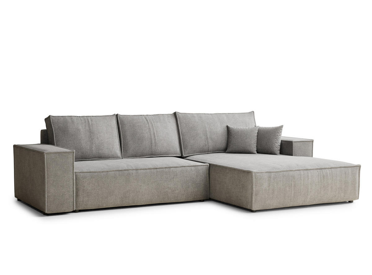 ECKSOFA Maze Beige grau Chenille-Stoff - Rechts Seite - Greige/Schwarz, Holz/Holzwerkstoff (294/185cm) - Maison de Reve