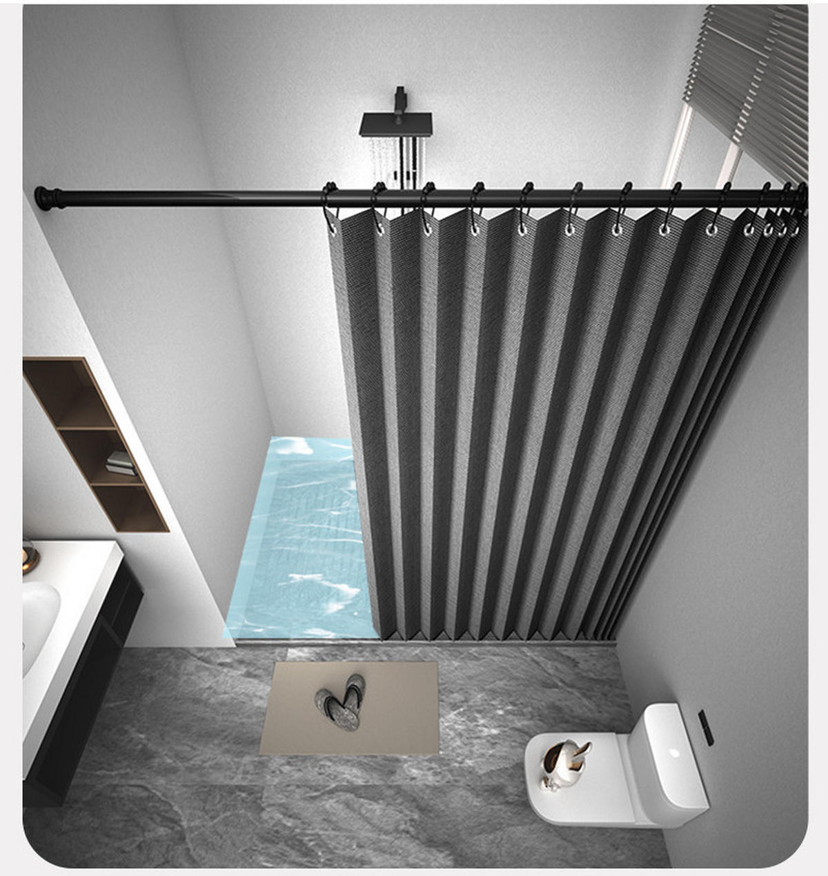 DUSCHVORHANG Grau 150 x 180 cm magnetisch faltbar Leinen dick gefüttert wasserdicht schimmelresistent - Grau, Textil (150/180cm) - MCBOSON