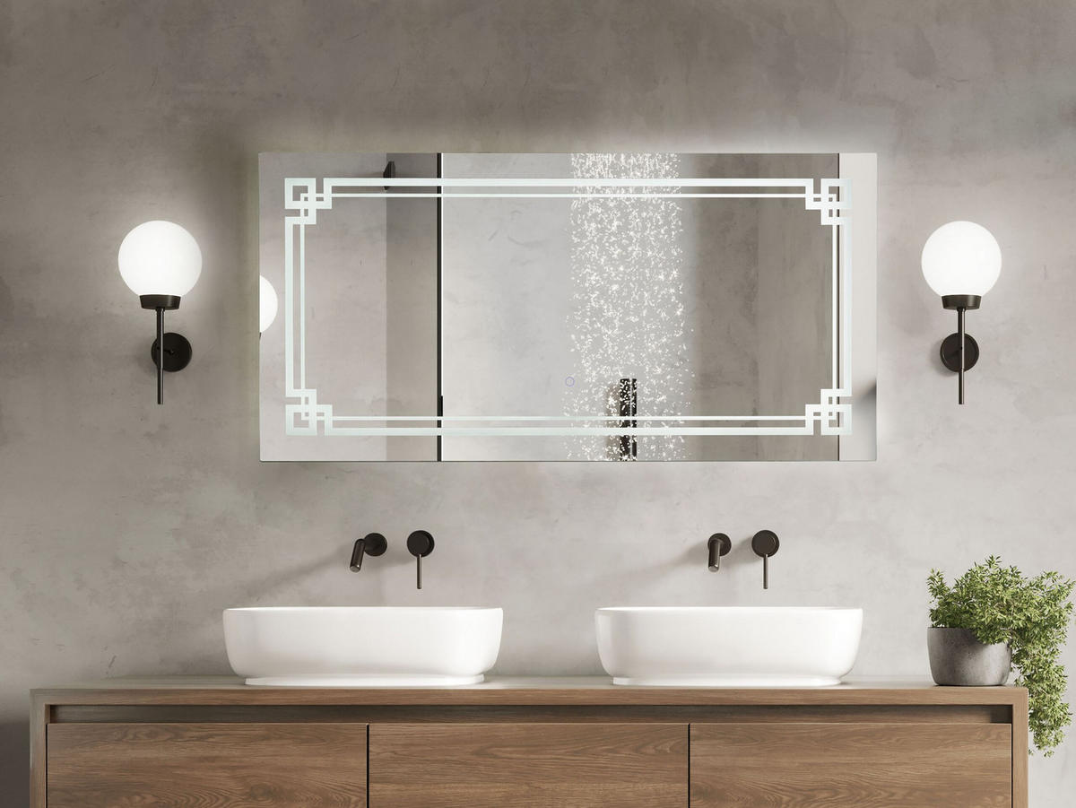 BADSPIEGEL mit LED-Beleuchtung rechteckig 120/60 cm Avranches - Silberfarben, Glas (120/60/4cm) - Beliani