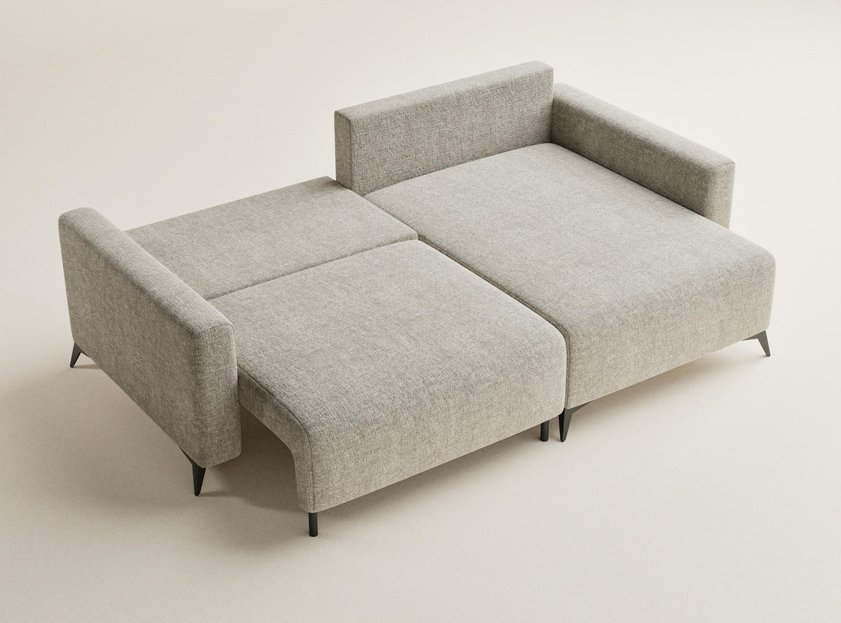 ECKSOFA MIT SCHLAFFUNKTION Leon Beige Chenille-Stoff - Beige/Schwarz, Holz/Holzwerkstoff (239/148cm) - Maison de Reve