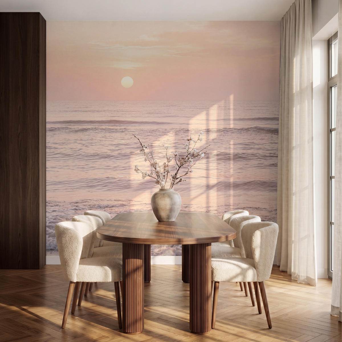 TAPETE - Sonne - Strand - Rosa - 240x240 cm - Hellrosa, Papier (240/240cm) - OnlyWow