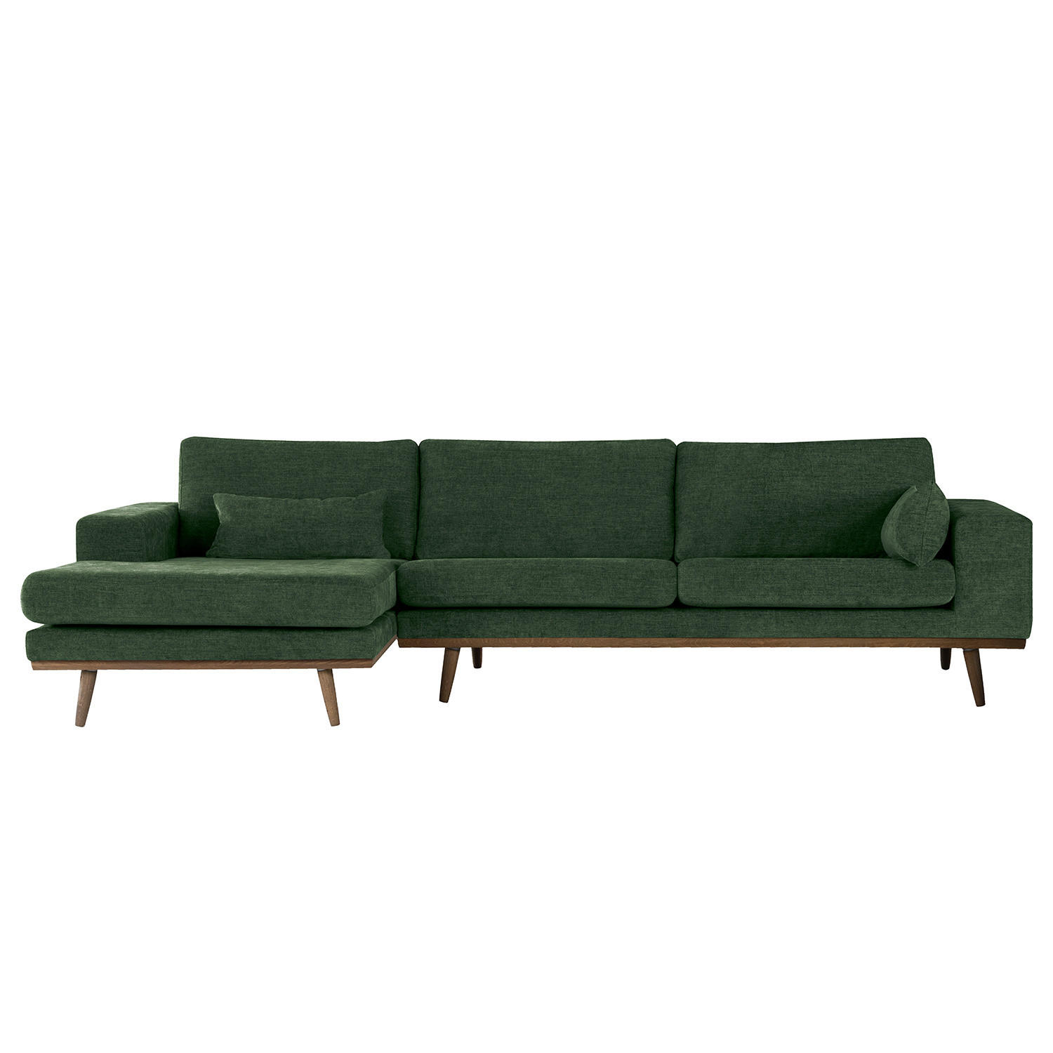 ECKSOFA mit Longchair - Dunkelgrün/Eichefarben, Eichenholz/Textil (281/153cm) - home24