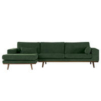ECKSOFA mit Longchair - Dunkelgrün/Eichefarben, Eichenholz/Textil (281/153cm) - home24