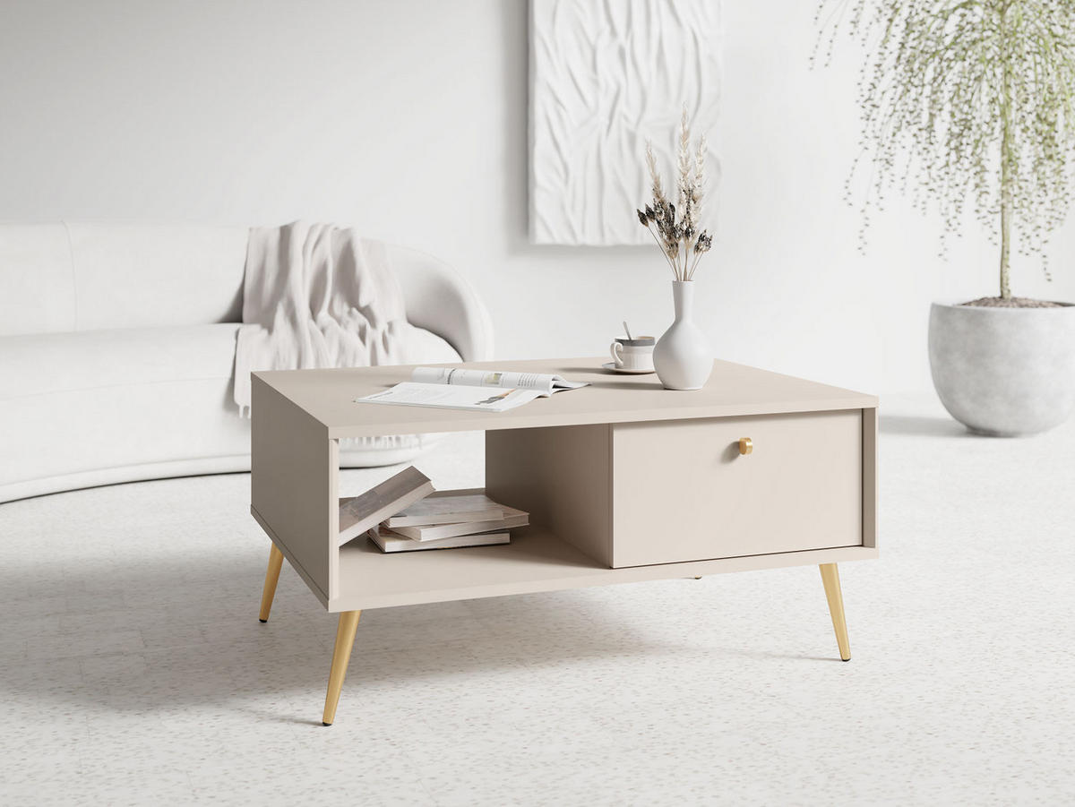 COUCHTISCH Rose sandbeige 87 / 66 / 43cm - Beige/Goldfarben, Holz/Holzwerkstoff (66/87/43cm) - Feldmann-Wohnen