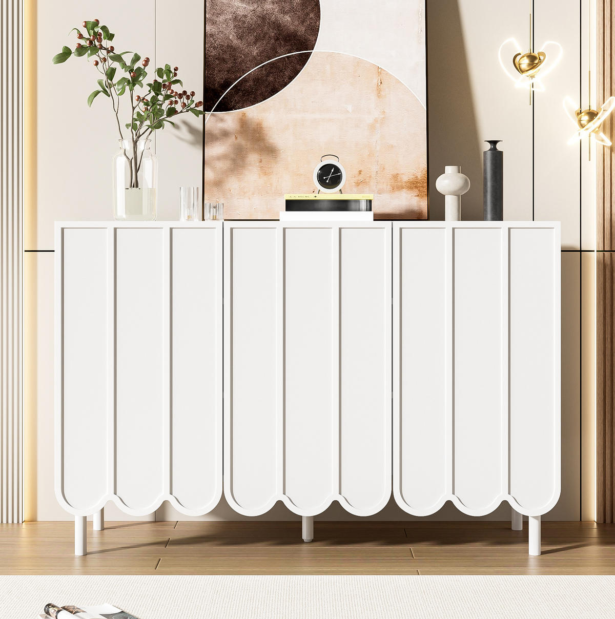 SIDEBOARD 120/35/80 cm Weiß aus MDF mit Wellentüren grifflos - Weiß, Holzwerkstoff (120/80/35cm) - OKWISH