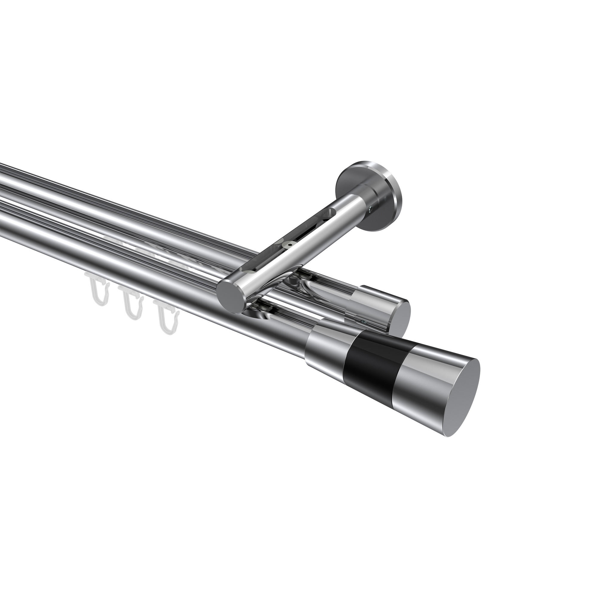 INNENLAUF-GARDINENSTANGEN-SET Siteno Tanara 480 cm (geteilt in 3 x 160 cm), 2-läufig, 20 mm Ø Chrom - Chromfarben/Schwarz, Metall (480cm) - INTERDECO