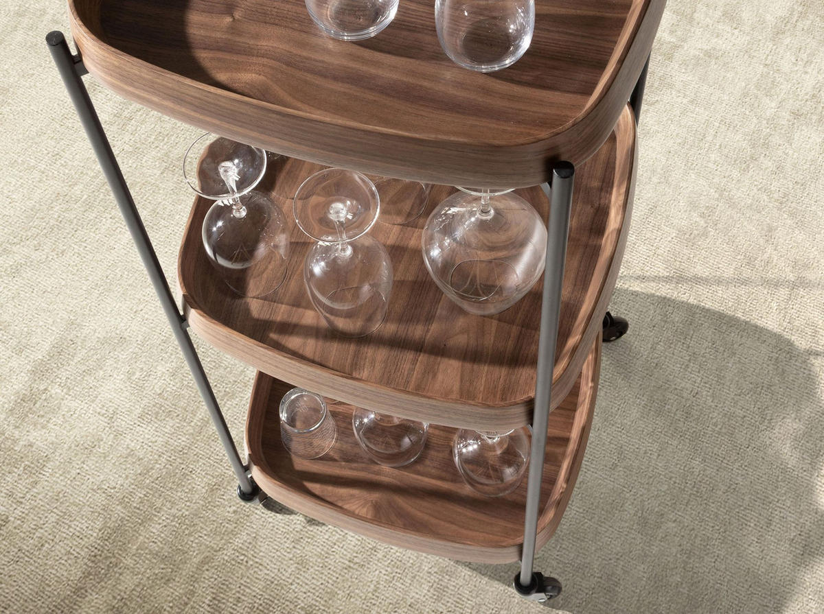 MINIBAR-SERVIERWAGEN aus Nussbaumholz und schwarzem Stahl 50/50/124 cm - Walnussfarben/Schwarz, Naturmaterialien/Holz (50/124/50cm) - ANGEL CERDA