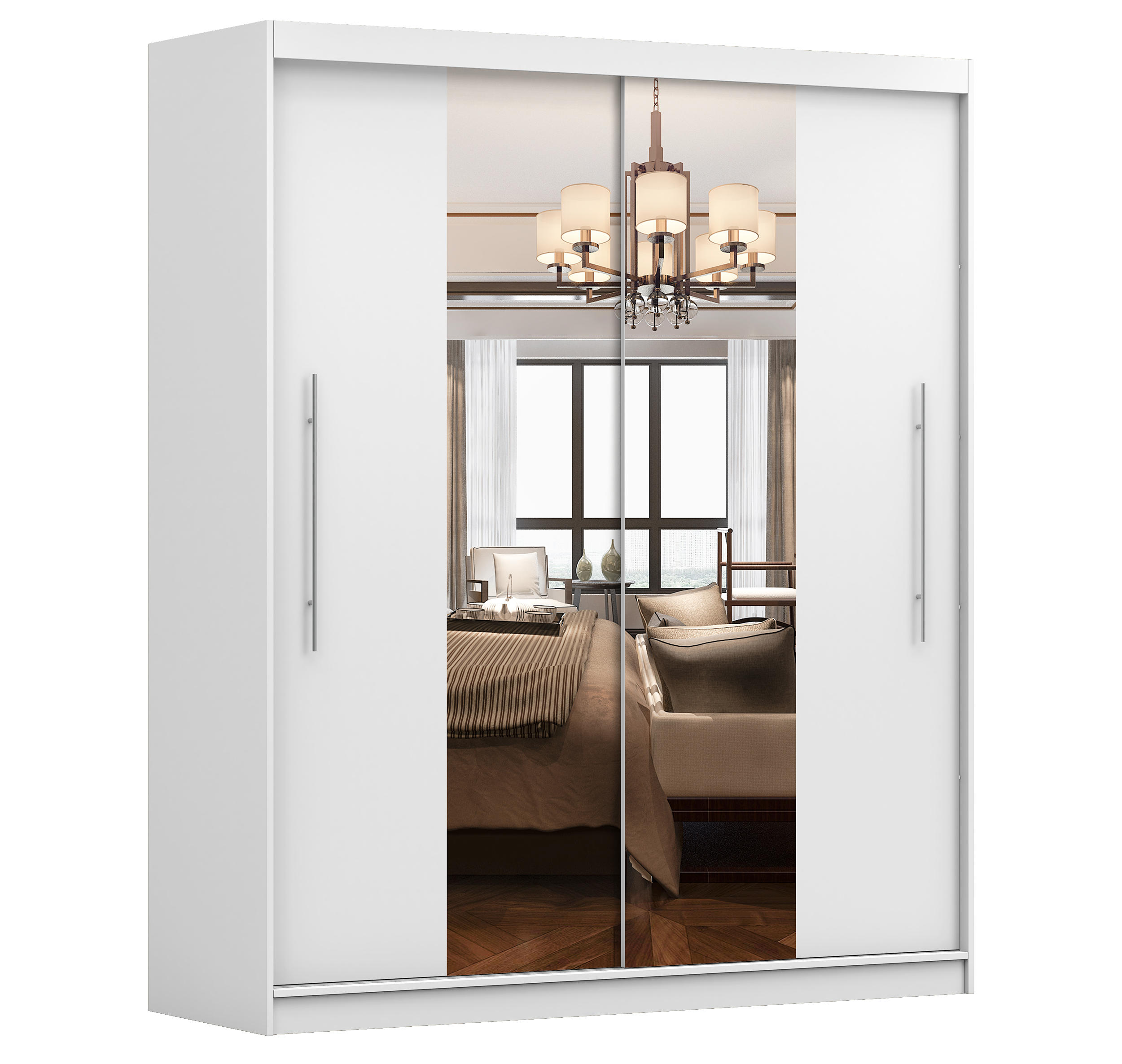 SCHIEBETÜRENSCHRANK - NICO 01 Weiß - Weiß, Holzwerkstoff/Metall (204/218/58cm) - Möblo