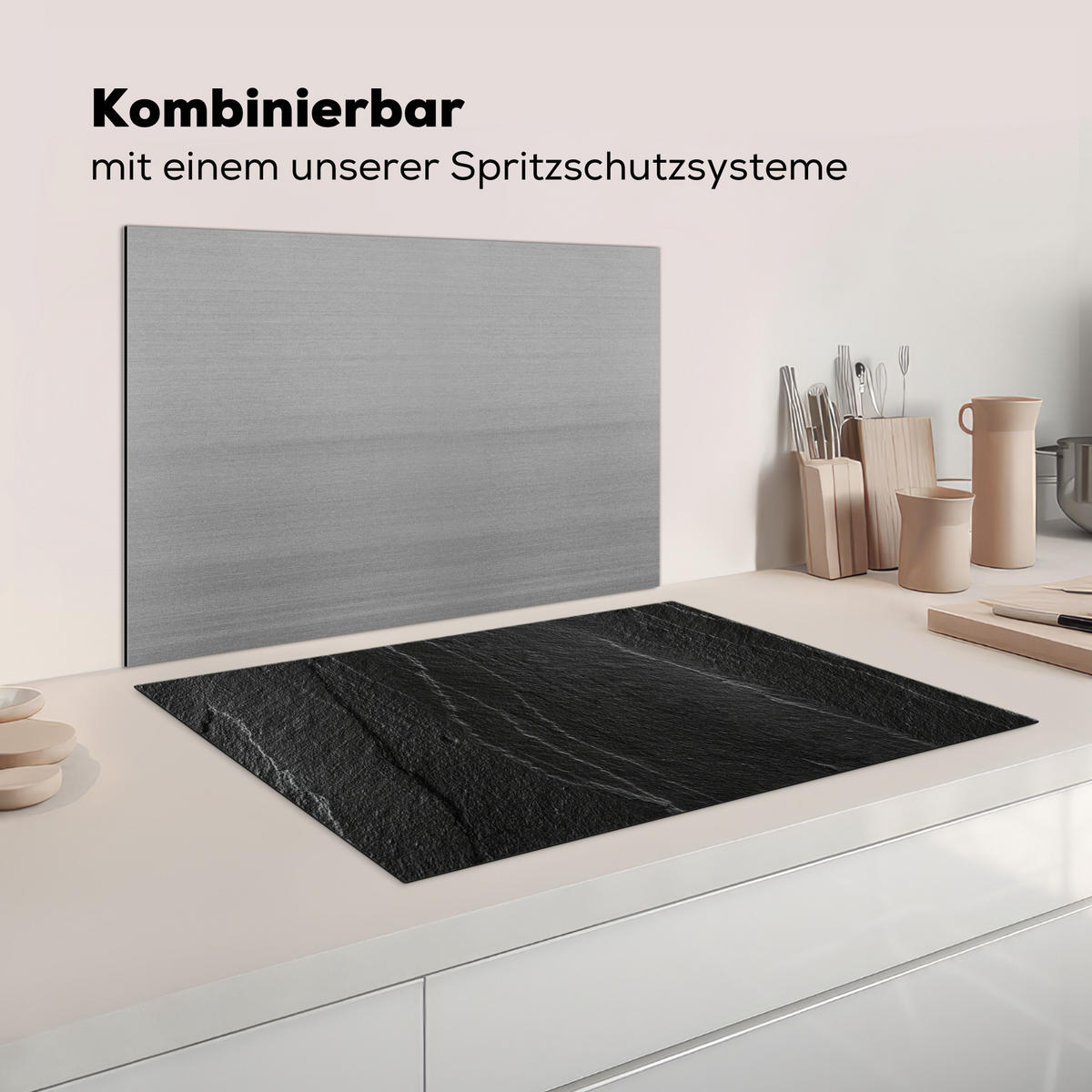 HERDABDECKPLATTE Stein - Anthrazit - Dunkelgrau - Steinstruktur Ceranfeldabdeckung 78x52 cm - Anthrazit, Kunststoff (78/52/0.2cm) - MuchoWow