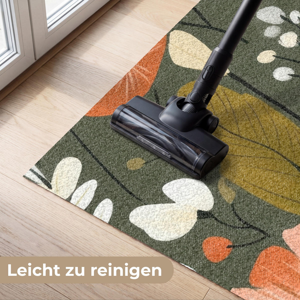 FUSSMATTE Blumen - Illustration - Grün Flurteppich 180x120 cm - Dunkelgrün, Kunststoff (180/120cm) - MuchoWow