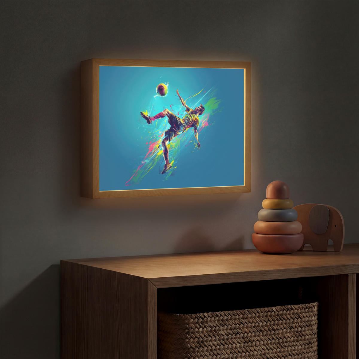 NACHTTISCHLAMPE MIT AKKU Fußballer - Farbspritzer - Farbenfroh - Ball 40x30 cm - Blau, Holzwerkstoff (8/40/30cm) - OnlyWow