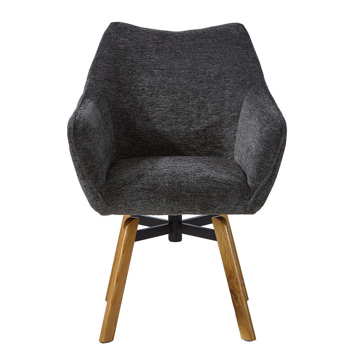 DREHBARER ARMLEHNENSTUHL - Schwarz - Chenille - Eiche - 63 x 88 x 62 cm - Eichefarben/Anthrazit, Holz/Textil (63/88/62cm) - home24