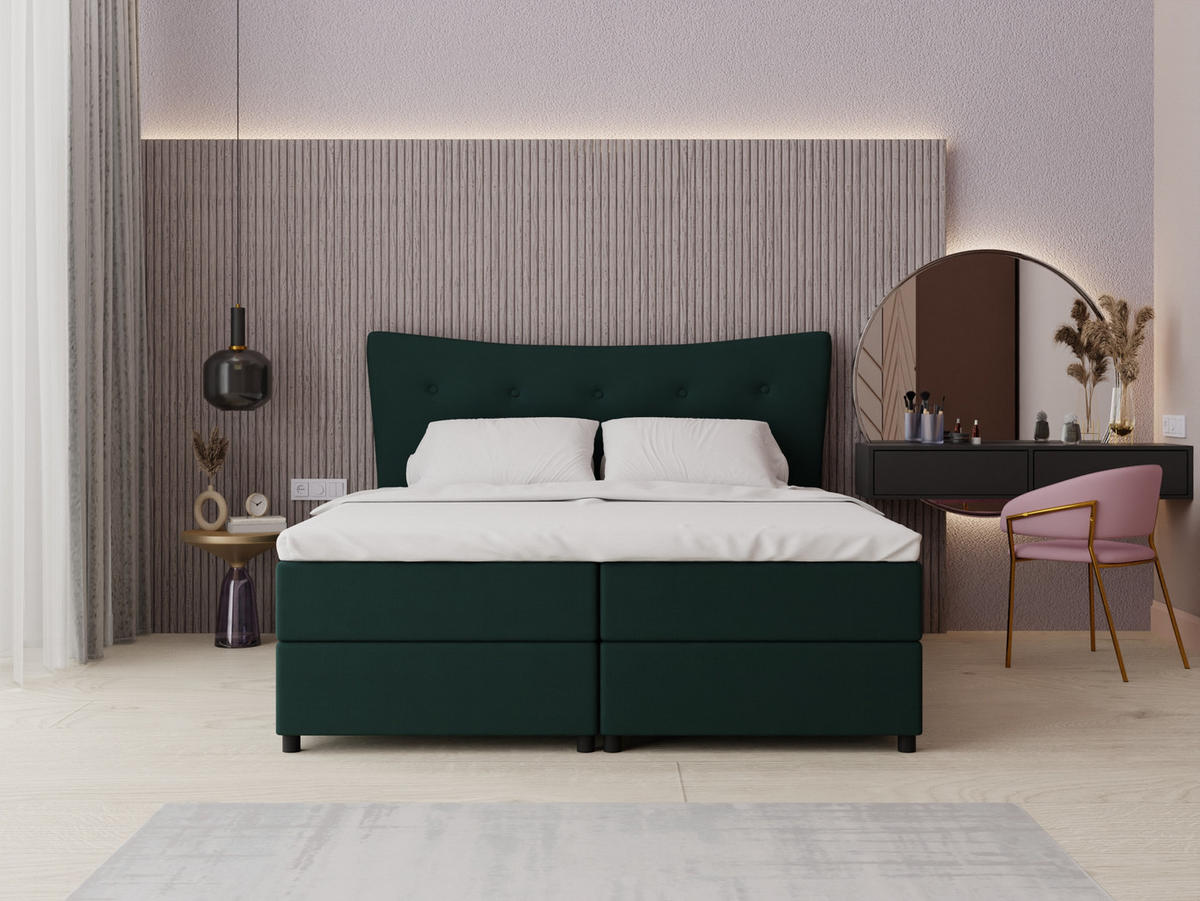 BOXBETT Nevada 180 x 200 cm Doppelbett mit hochwertiger Bonell-Matratze und Topper - grün - Grün, Holz (180/200cm) - Panda Möbel
