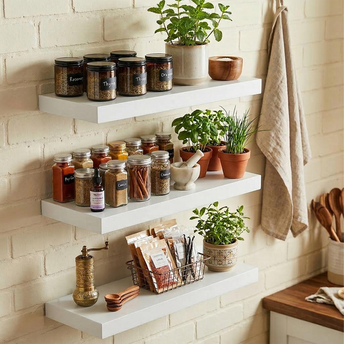 3XPOLICA - biela, kov/kompozitné drevo (50/4/23cm) - Relaxdays