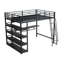 HOCHBETT 140/200 cm DE-02352, in Schwarz, mit Ablagen, Ladeanschluss und Schrägleiter - Schwarz, Metall (140/200cm) - ComfortXL